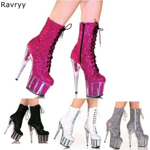 Bling Bling Woman boots 15CM Platform Heel women short Boots Fashion FUN Model Stage Club Party Dance dress shoes female booties