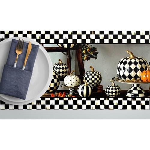 Mackenzie Pumpkin Checkered Handmade Home Decoration Tablecloth / Table Runner - Dirt-Repellent Fabric 40CM x 140CM 1 PCS