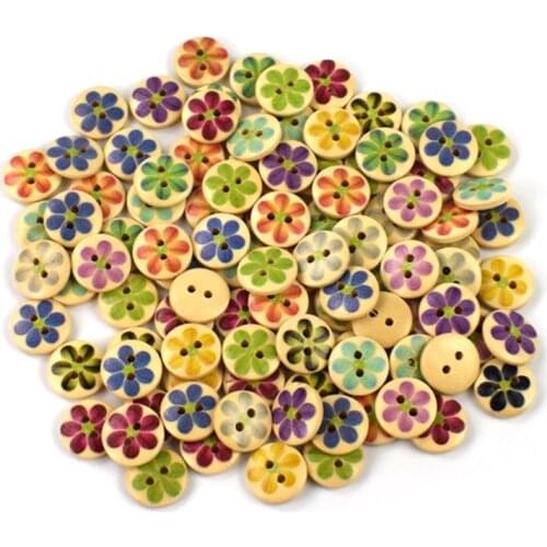 Mixed Style Random Cute Wooden Buttons 2 Holes Fit Sewing and Scrapbooking 15mm for Craft DIY 100PCS