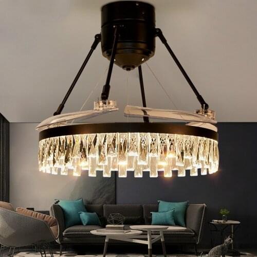 LED Crystal Ceiling Fans Modern Invisible Living Room Ceiling Fan Lights Modern Light Luxury Crystal Ceiling Fan Lights