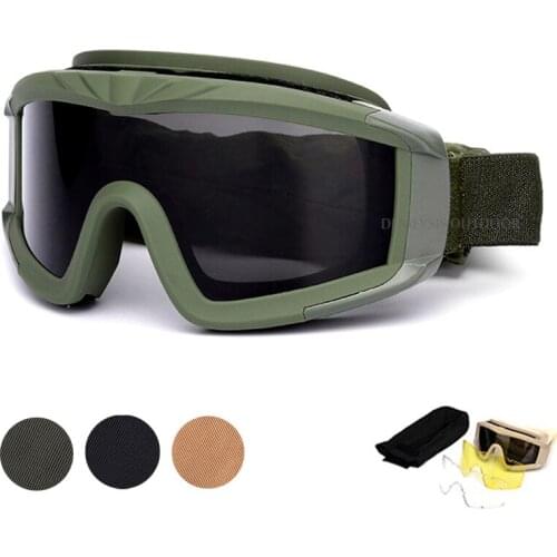 Black tan green Tactical Goggles Military Wargame Outdoor Sport Tactical Paintball Goggles Airsoft Glasses 3 Lens