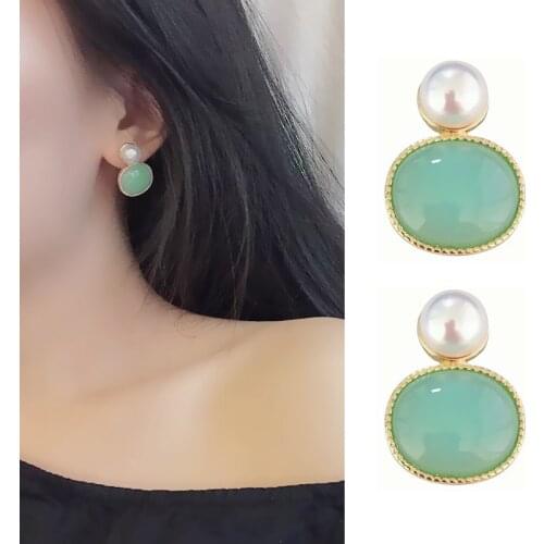 Vintage Baroque Dark Green Oval Acrylic Pearl Pendant Drop Earrings for Women Girls Teens Korean Fashion Earrings 2021 Trend New