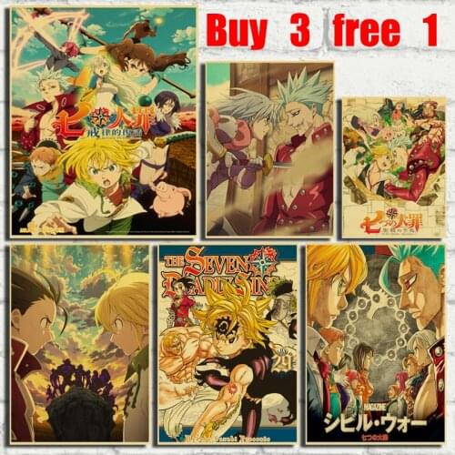 Japanese Anime Seven Sins Gulaputa: Sky Castle Retro Kraft Poster Bar Office Coffee Shop Home Art Wall Stickers