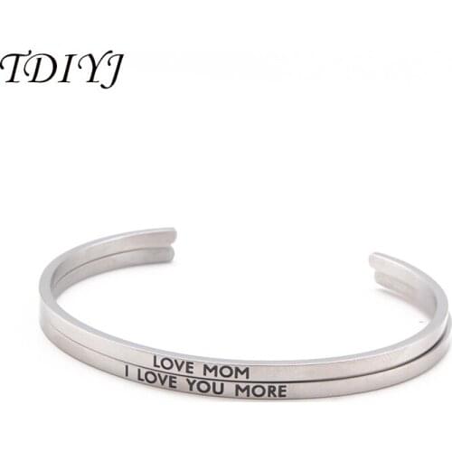 TDIYJ Engraved Love Mom I Love You More Bangle&Bracelet Story Love Charms Tags Wire Bangle Bracelets for Women 3Pcs/Set