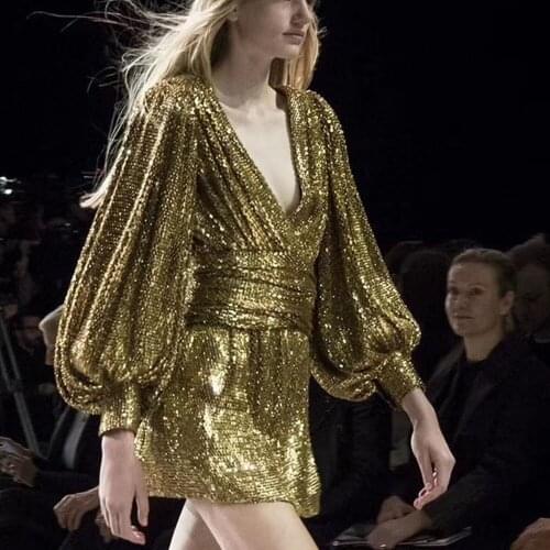 New Fashion womens dress V neck mini long sleeve catwalk dress superior quality evening party vestidos женские платья