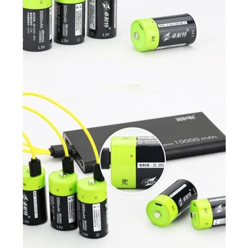 ZNTER 6pcs 1.5v Lithium li-polymer 3000mAh C size rechargeable battery USB C type Li-ion powerful battery + USB charging cable