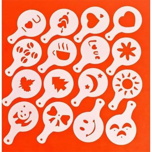 16pcs/set Funny Creative Coffee Latte Cappuccino Coffee Art Stencils Template Strew Flowers Pad Duster Spray for Coffee Decor