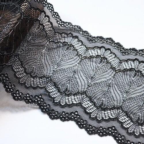 1Yard 14.5cm Width Silver Thread Stretch Lace Ribbon Lace Trim Black Elastic Lace Fabrics Bra Underwear Garters Sewing
