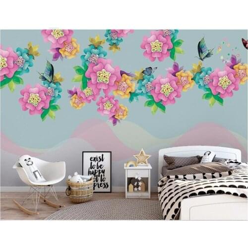 Custom photo 3d wallpaper Simple hand-painted flowers and butterflies landscape painting 3d wall murals wallpaper for walls 3 d
