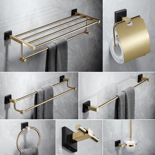 Bathroom Accessories Bathroom Shelf Towel Rack,Paper holder Toilet Brush Holder,Towel Ranger, Brass Gold BlackBath Hardware Sets