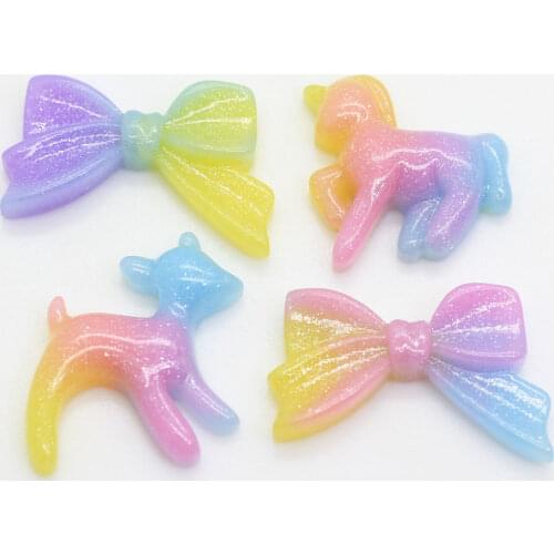 100/50pc Mix Gradient Bowknot Wings Deer Unicorn Flat Resins Kawaii Flatback Resin Cabochon Scrapbooking Craft DIY Hair Bows Ce
