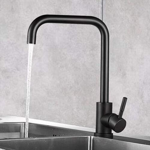 Black Kitchen Faucet Stainless Steel Kitchen Sink Water Tap Hot and Cold Single Handle Tap 360 Rotation Kitchen Shower Faucet