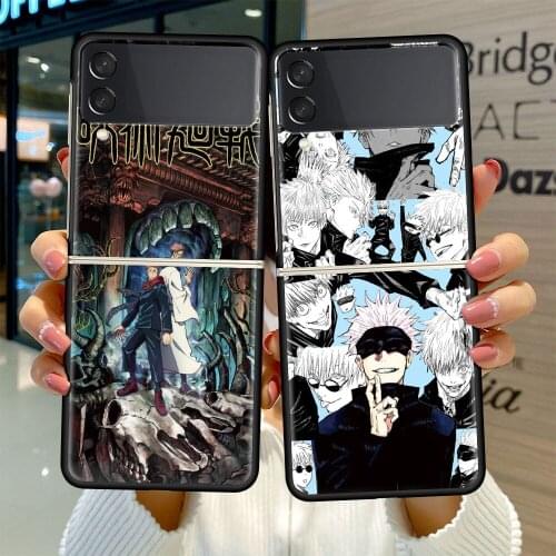 Black Hard Case For Samsung Galaxy Z Flip 3 5G Luxury PC Shockproof Phone Cover ZFlip 3 Bumper Fundas Anime Jujutsu Kaisen Coque