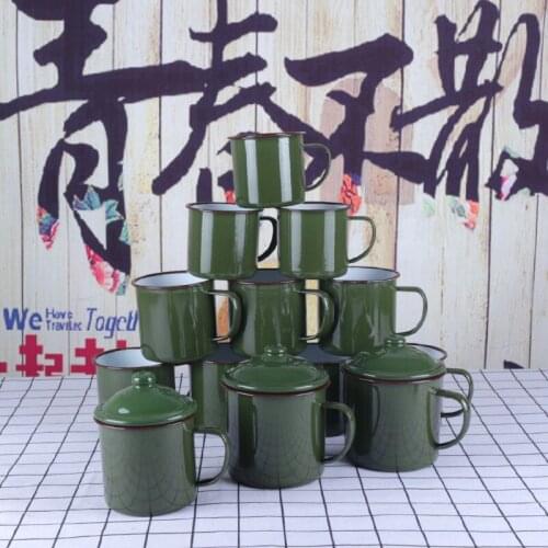 Enamel cup, military green enamel cup, cup with lid, tea cup