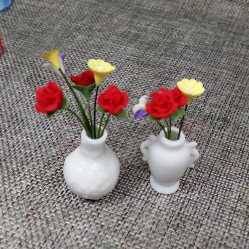 G05-X4642 children baby gift Toy 1:12 Dollhouse mini Furniture Miniature rement ceramic flower vase white color 2pcs/set