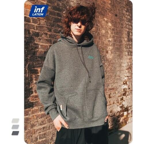 INFLATION Couples Oversized Hoodies Winter Thick Warm Fleece Hoodie For Men 2021 Winter Men Streetwear Trendy Hoodies Unisex