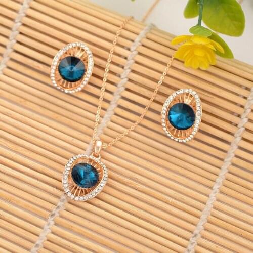 Austrian Crystal Gold Womens Jewellery Set of White Wedding Jewerly Sets For Women With Colored Stones Jewelry Sets Of African