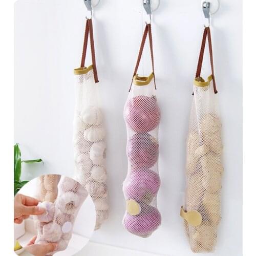 Kitchen Fruits Vegetables Storage Hanging Bag Washable Eco Friendly Bags for Grocery Reusable Mesh Produce Bags With Drawstring