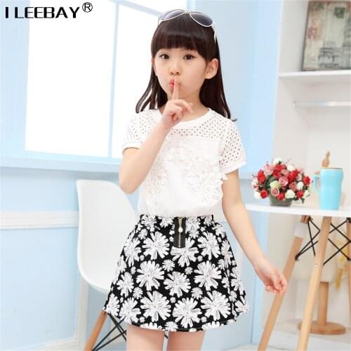Summer Baby Girls Clothing Sets 2 Pieces Flower Shirt+Mini Skirt Fashion Dress Snow Printed Teenager Cute Girls Clothes 3-12year