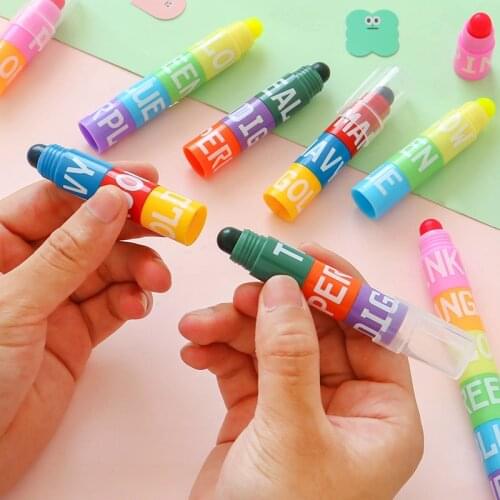 6color Splicing Solid Highlighter Crayon Bullet Fluorescent Graffiti Pen Students Writing Mark Journal Pens School Supplies