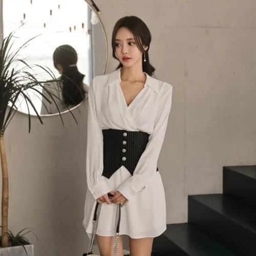 Mingjiebihuo fashion autumn women solid turn-down collar dress new arrival long sleeve wild slim girls a-line dress gift a be