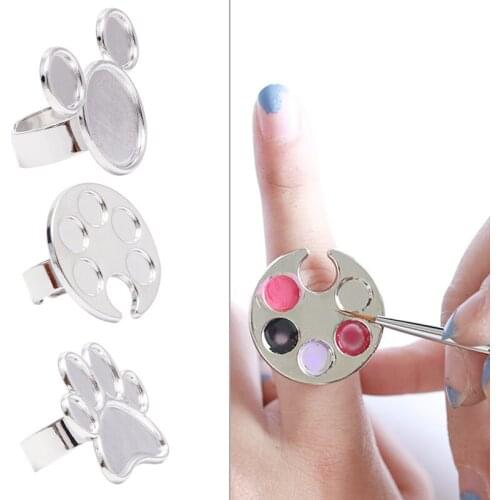 Finger Mini Nail Art Mixing Palette Metal Tool for free Hand Manicure Ring Nail