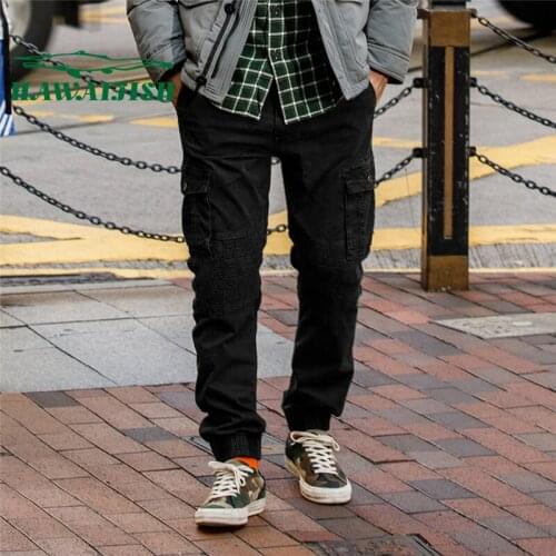 Mens cargo pants 2021 spring and autumn youth high street trousers Japanese slim multi-pocket overalls