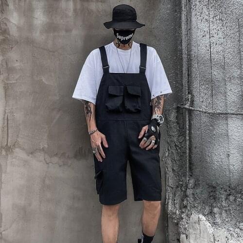 Mens Casual Loose Shorts Overalls Black Gray Solid Cotton Knee Length D3