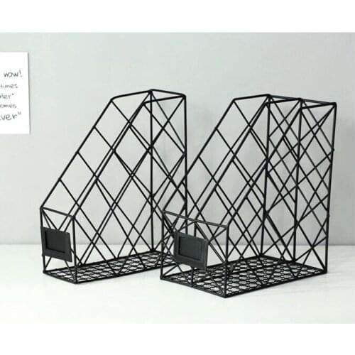 Desktop Magazine File Holder with Labels, Metal Mesh File Storage Organizer Rack with Name Tag Bookshelf Rustic Design