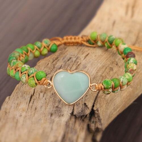 Natural Stone Heart Shape Charm Bracelets Women Handmade String Braided Macrame Bracelets Wrap Bracelet Couple Jewelry