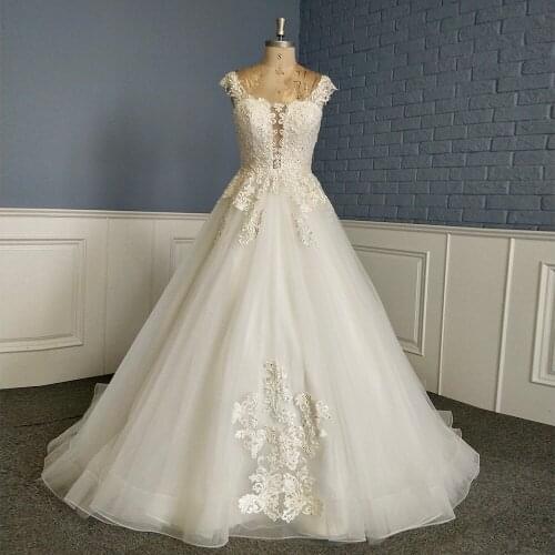 Bride Illusion Cap Sleeve A Line Church Cathedral Bridal Gown Wedding Dress