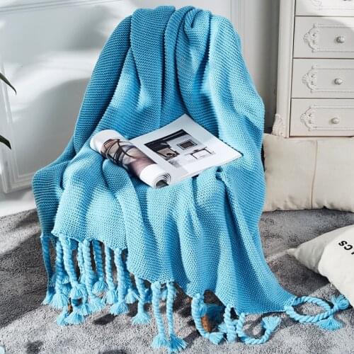 Nordic Pure Color Braid Woolen Blanket Knitted Tassel Sofa Blanket for Bed End cover Model Room decor Thick Napping Blanket