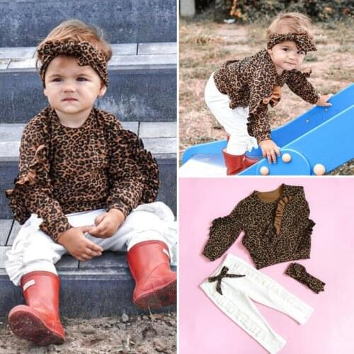 Infant Baby Girl Clothes Ruffle Leopard Tops Leggings Pants Outfit Set Tracksuit