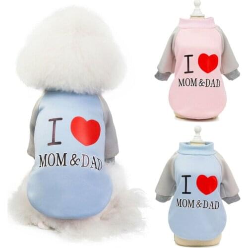 Autumn Pet Dog Clothes I LOVE MOM&DAD Dog Hoodie Coat Small Dogs Pets Puppy Leisure Sports Clothing Outfit for Dog Coat