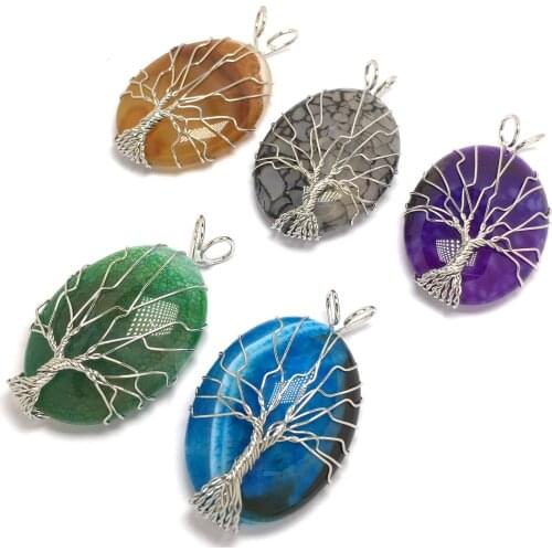Natural Stone Pendant Wire Wrap Elliptical Shape Exquisite charms For Jewelry Making DIY Necklace Accessories