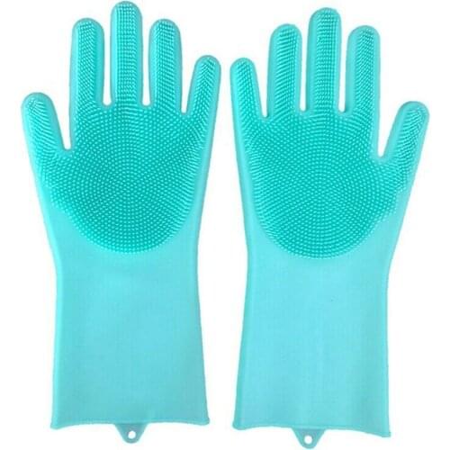 1Pair Wide Use Silicone Dish Washing Scrubber Gloves Scrubbing Kitchen Food Car Glove Tools Bowl Cleaning Vegetable B7K8