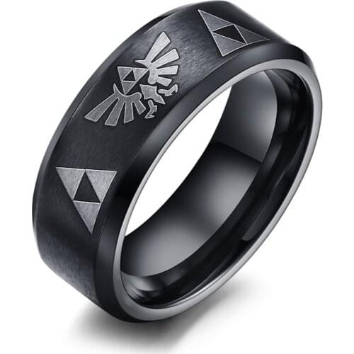 HOT sale Fashion Anime Peripheral ring Jewelry 8mm Stainless Steel Nintendo Zelda Logo Anime Ring R592G