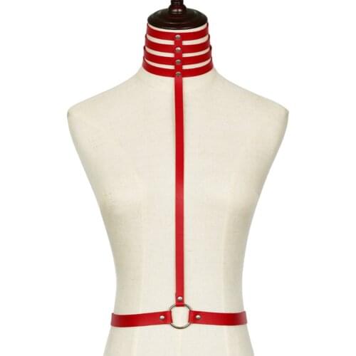 Personality temperament punk sexy woman 4 row collar collar belt bondage binding leather belt with collar body chain harness