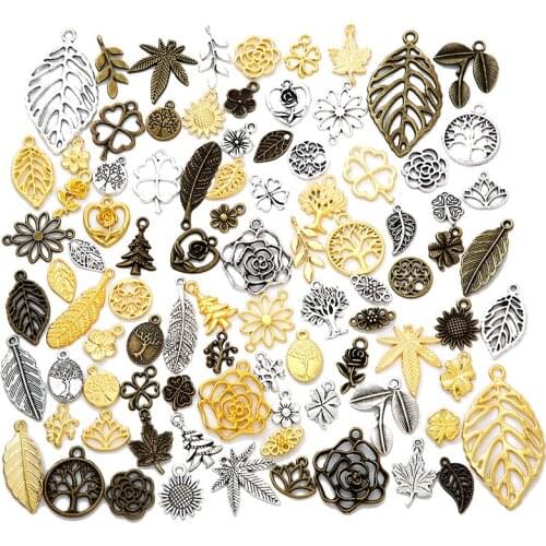 30pcs/lot Mix Plant leaf flower Metal Zinc Alloy Charms Fit Jewelry Pendant For DIY Necklace Bracelet Jewelry Making Findings