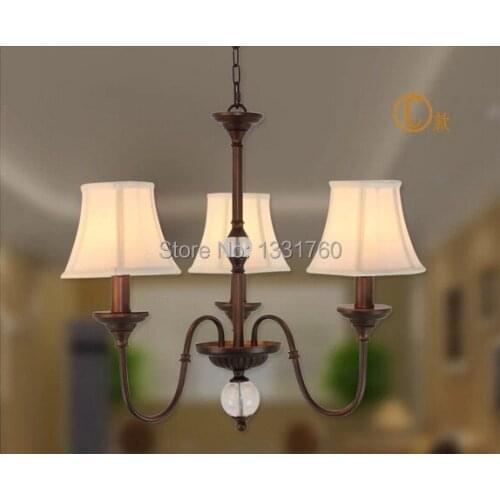 3 heads American country style CRYSTAL BALL pendant lamp Dining Room bedroom Bar Light fabric shade Chandelier lights