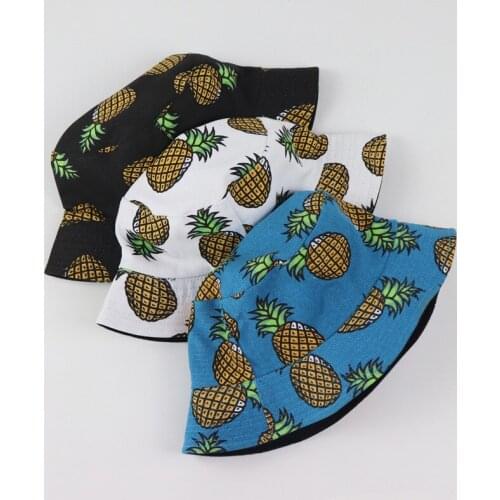 Print Banana Pineapple Canvas Bucket Hat Two Side Wear Fisherman Hat High Quality Foldable Panama Cap Man Woman Spring Summer
