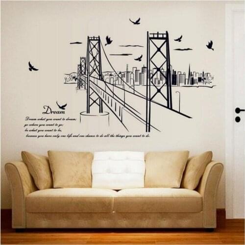 San Francisco Bridge Silhouette Sketch Words Wall Stickers For Kids Rooms Living Room Sofa TV Decoration Vinyl Sticker Mural