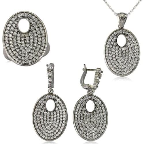 Silverlina Silver White Cubic Zirconia Oval Women 'S Set