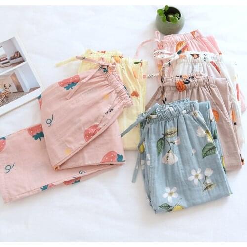 Lovely Fruit Printed Pajama Pants For Women Summer Cotton Sleep Trousers Female Casual Brief Home Pants Plus Size Loose Bottoms