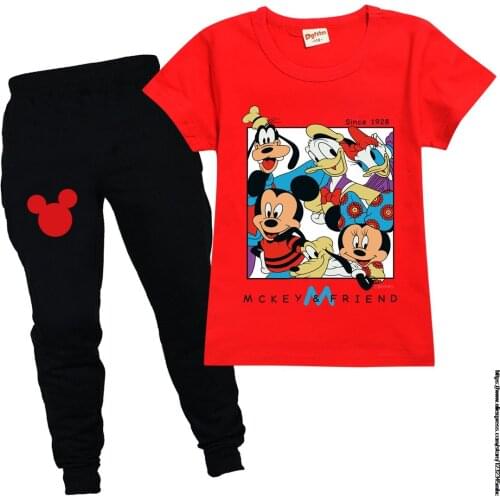 Disney Short Sleeve Tops+Pants Kids Cartoon Mickey Mouse Clothes Set Baby Boy Childrens Clothing 2 To 8 Years Infantil Menina