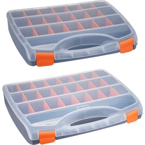 Uxcell 1Pcs Plastic Tool Box with Tray and Organizers Includes Removable 4-32 Small Parts Boxes 12/13/15/18-inch ABS