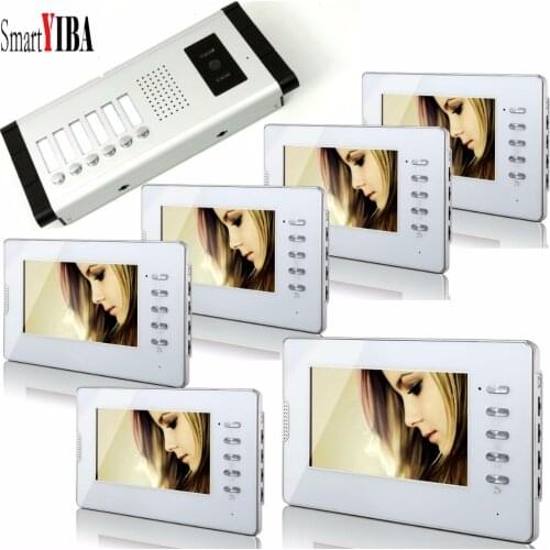 SmartYIBA 7" 6 Units Home/House Doorphone Monitors Flatsinterphone Visual Intercom Kit Video Call for Apartment Security System