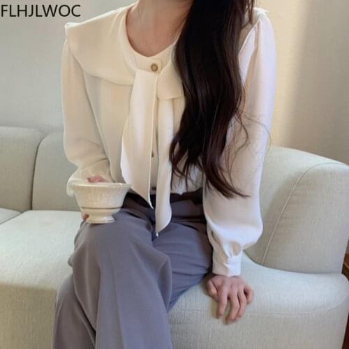 Ruffled Autumn Spring Basic Office Lady Work Wear Women Single Breasted Button Solid Peter Pan Collar Top White Shirts Blouses