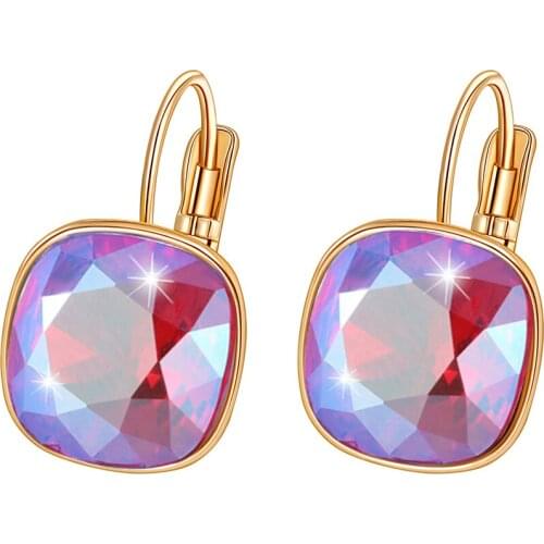 11.11 Fashion Simple Austrian Crystal Dangle Earrings For Women Gold Color Square Shaped Shinning Drop Earrings Female Jewelry