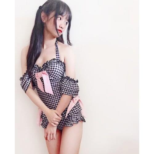 Plaid Ruffles Vintage Swimsuit One Piece Bodysuits Women Beachwear Strap Bow Knot Padded Swimwear Female Bathing Suit Monokini